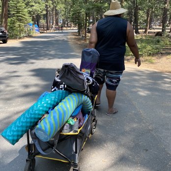 Pinecrest Lake - Hubby lugging our stuff to the Lake - Lakes Near Me - Pinecrest, California
