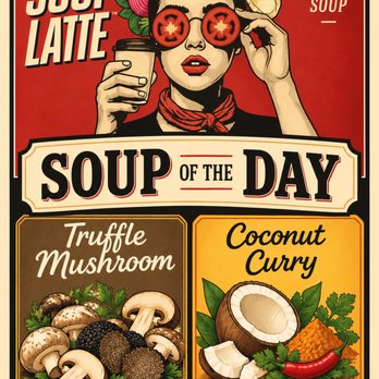 The Hudson Theatres - Soups of the day offered at the Hudson Theatre Coffee Shop. Truffle Mushroom and Coconut Curry. - Performing Arts Near Me - Los Angeles, California The Hudson Theatres - Soups of the day offered at the Hudson Theatre Coffee Shop. Truffle Mushroom and Coconut Curry. - Performing Arts Near Me - Los Angeles, California