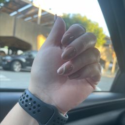 Oval shaped, gel, full set acrylic nails. Oval shaped, gel, full set acrylic nails.