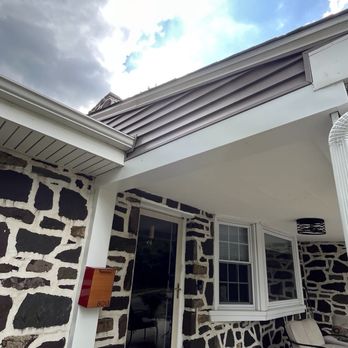 Union Roofing - Walnut colored siding with white aluminum soffit. - Roofing Near Me - Philadelphia, Pennsylvania