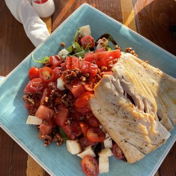 Caps On The Water - Mahi w watermelon salad - Seafood Near Me - St Augustine, Florida Caps On The Water - Mahi w watermelon salad - Seafood Near Me - St Augustine, Florida