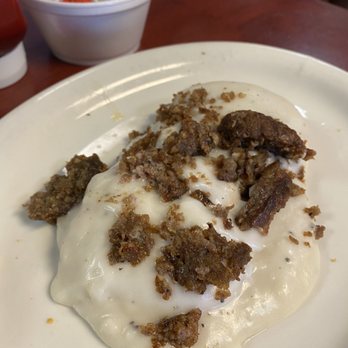 George's Cafe - Half serving meaty sausage and gravy (2 biscuits) - American Near Me - Lubbock, Texas
