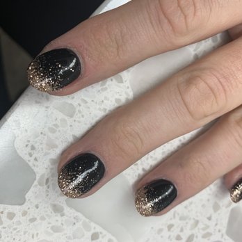 Rain Nails & Spa - ANC black with gold glitter ombre! In loveeee - Nail Salons Near Me - Saratoga Springs, New York Rain Nails & Spa - ANC black with gold glitter ombre! In loveeee - Nail Salons Near Me - Saratoga Springs, New York