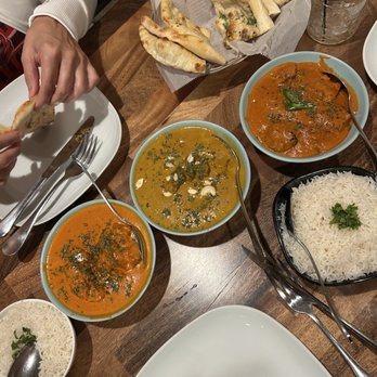 Spice Street - Butter chicken, Lamb Korma, Chicken Tikka Masala (shown left to right) - Indian Near Me - Silver Spring, Maryland