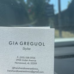 French and Towers Salon - Gia's business card