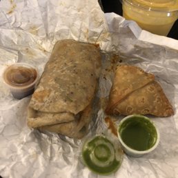 Kathi Rollz with Methi (fenugreek wrap) with Paneer Tikka Masala + samosa and chutney + Mango lassi Kathi Rollz with Methi (fenugreek wrap) with Paneer Tikka Masala + samosa and chutney + Mango lassi
