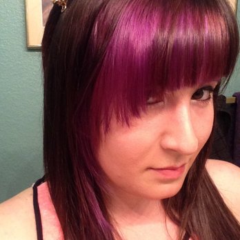 Hart Hair - After red, I wanted to go with a sort of fuses/purple color, and some blunt asymmetric bangs. - Hair Salons Near Me - Pleasanton, California Hart Hair - After red, I wanted to go with a sort of fuses/purple color, and some blunt asymmetric bangs. - Hair Salons Near Me - Pleasanton, California