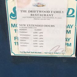 The Driftwood Family Restaurant - The hours