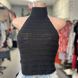 Kp's Boutique - Crochet black halter top made to order