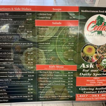 Cedar Halal Food & Grill - Menu - Halal Near Me - Orlando, Florida