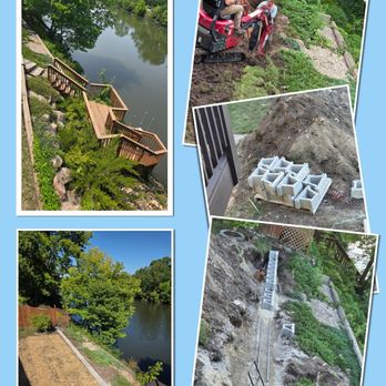 Creative Concrete and Landscaping - Removal of rotted wood deck and rebuild of river embankment. Before and After - Landscaping Near Me - Loves Park, Illinois Creative Concrete and Landscaping - Removal of rotted wood deck and rebuild of river embankment. Before and After - Landscaping Near Me - Loves Park, Illinois