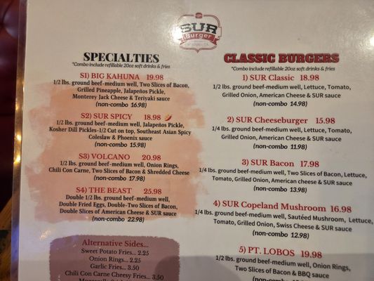 Menu photo 2 Sur Burger Monterey, CA