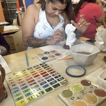 Color Me Mine - Paints and brushes and bowls for water and paint pallets for colors you need. - Art Classes Near Me - Pasadena, California