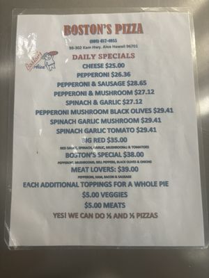 Menu photo 1 Boston's North End Pizza Bakery Aiea, HI Menu photo 1 Boston's North End Pizza Bakery Aiea, HI
