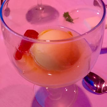Bistro Le Cep - mango sorbet with champagne - French Near Me - Houston, Texas