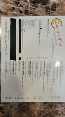 Menu photo 5 Lunar's Pho Tacoma, WA