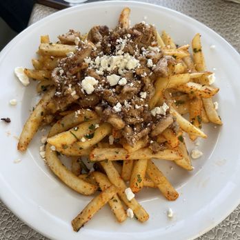 Aslan’s Mediterranean Grill - Garlic fries with chicken shawarma and feta - Mediterranean Near Me - Chester, California