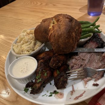 Salt + Smoke - Two meat plate with wings and brisket. Selected Mac and cheese and green beans for the salad. - Bars Near Me - Saint Louis, Missouri Salt + Smoke - Two meat plate with wings and brisket. Selected Mac and cheese and green beans for the salad. - Bars Near Me - Saint Louis, Missouri