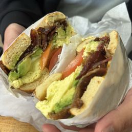 Bacon, egg, tomato, avocado, pepper jack
