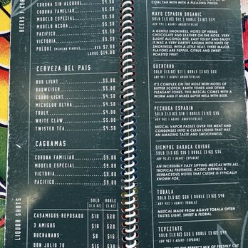 Oaxaca Restaurant - Beverage menu July 2025 - Mexican Near Me - Fresno, California