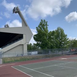 Edmonds Woodway High School - Athletic courts area with view of the Stadium seating area, Thursday 25 July 2024.