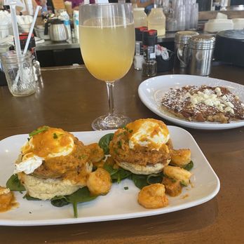 Ruby Slipper Central Business District - Bayou shrimp Benedict, peach Bellini, white chocolate bread pudding pancake - Breakfast & Brunch Near Me - New Orleans, Louisiana Ruby Slipper Central Business District - Bayou shrimp Benedict, peach Bellini, white chocolate bread pudding pancake - Breakfast & Brunch Near Me - New Orleans, Louisiana