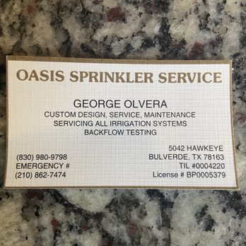 Oasis Sprinkler Service - Irrigation Near Me - Bulverde, Texas Oasis Sprinkler Service - Irrigation Near Me - Bulverde, Texas