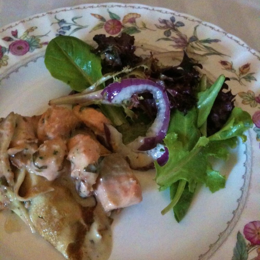 Suzette's Creperie - Half portion of the salmon crepe - French Near Me - Wheaton, Illinois