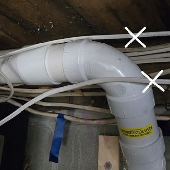 Tru Blu Electric - Two new wires run in front of my radon remedial pipe instead of neatly in back of it - Electricians Near Me Tru Blu Electric - Two new wires run in front of my radon remedial pipe instead of neatly in back of it - Electricians Near Me
