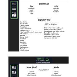 Flex Nutrition - Tea and coffee menu