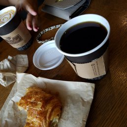 Ham and cheese croissant, big bang coffee and caramel machiatto