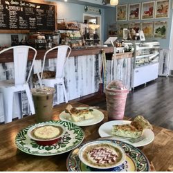 Sandra's Sweet & Savory - Enjoy pie & an iced coffee with coffee ice cubes (almond or oat milk available). Choice of 9 smoothie flavors & special savory options too !
