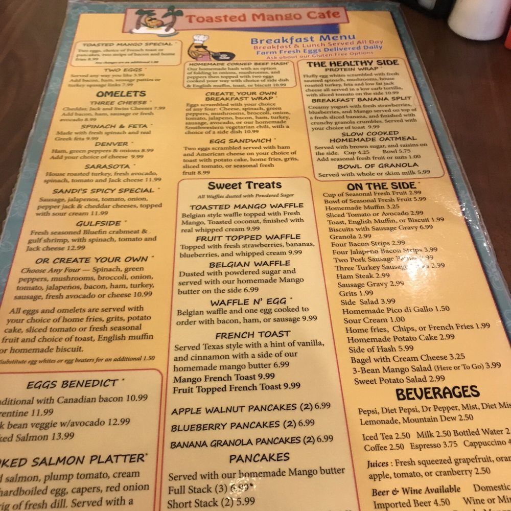 Toasted Mango Cafe - Very large breakfast and lunch menu. - Cafes Near Me - Sarasota, Florida Toasted Mango Cafe - Very large breakfast and lunch menu. - Cafes Near Me - Sarasota, Florida