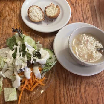 Old Mill Restaurant - Salad, corn chowder, and hush puppies - American Near Me - Pigeon Forge, Tennessee