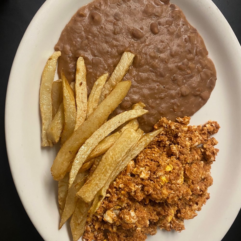Chorizo eggs, beans and potatoes