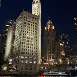 Wrigley and Tribune buildings.
