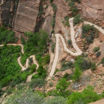 Angel's Landing - Switchbacks at the beginning of the trail. The higher you go, the better views of the canyon. - Hiking Near Me - Springdale, Utah Angel's Landing - Switchbacks at the beginning of the trail. The higher you go, the better views of the canyon. - Hiking Near Me - Springdale, Utah