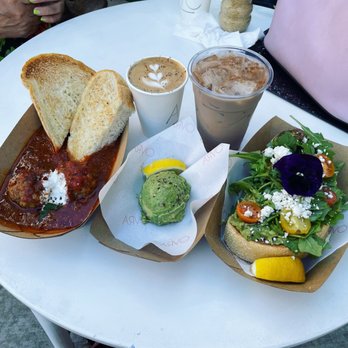 Arvo Café - Meatballs and toast, extra avocado, loaded avocado toast, cappuccino, iced chai latte - Cafes Near Me - Honolulu, Hawaii