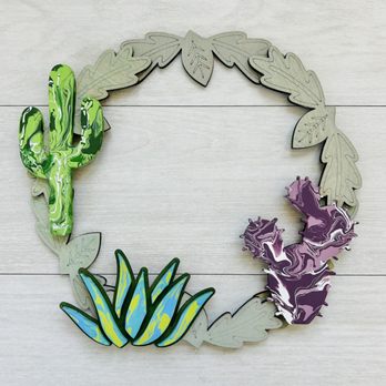 Stencil - A Mobile Craft Studio - Cactus Wreath Paint Pour - Arts & Crafts Near Me