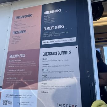 The Bean Box - Menu (No Prices) - Coffee & Tea Near Me - San Diego, California The Bean Box - Menu (No Prices) - Coffee & Tea Near Me - San Diego, California