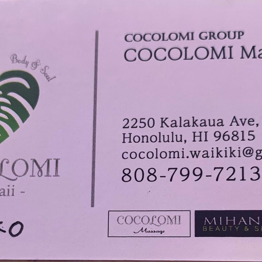Cocolomi - Waikiki - Cocolomi Massage - massage by Mariko - Massage Therapy Near Me - Honolulu, Hawaii Cocolomi - Waikiki - Cocolomi Massage - massage by Mariko - Massage Therapy Near Me - Honolulu, Hawaii