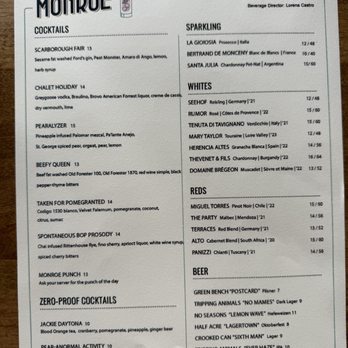 The Monroe - Wine list - New American Near Me - Orlando, Florida