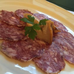 Trattoria Sale e Pepe - Salami plate with porcini mushroom. Just the first course of three -- come hungry.