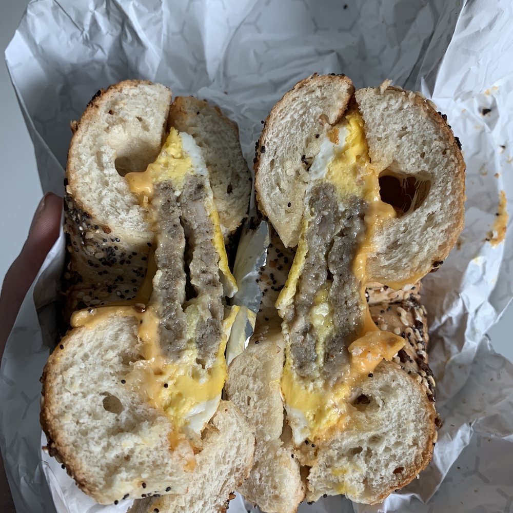 Toasted Bagelry & Deli - Tiger Tail Bagel - sausage and cheddar - Bagels Near Me - Miami, Florida Toasted Bagelry & Deli - Tiger Tail Bagel - sausage and cheddar - Bagels Near Me - Miami, Florida