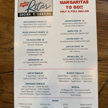 Johnny Ritas - Margarita menu - Mexican Near Me - Houston, Texas