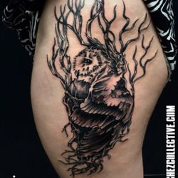 Tanchez Collective Tattoo and Art Studio - Owl thigh piece