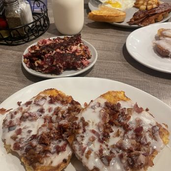 J & M Diner - sinful french toast with chopped bacon! DELICIOUS! and a side od Daves hash! - Breakfast & Brunch Near Me - Framingham, Massachusetts J & M Diner - sinful french toast with chopped bacon! DELICIOUS! and a side od Daves hash! - Breakfast & Brunch Near Me - Framingham, Massachusetts