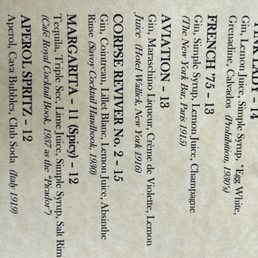 One part of the drink menu that shows the corpse Bray Viber number two that I ordered. Delicious!