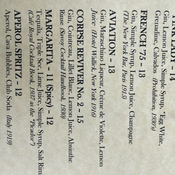 Revival Lounge - One part of the drink menu that shows the corpse Bray Viber number two that I ordered. Delicious! - Cocktail Bars Near Me - Mount Vernon, Washington
