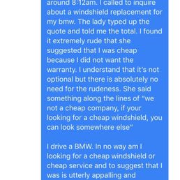 Screenshot conversation between Austin Mobile Glass and I